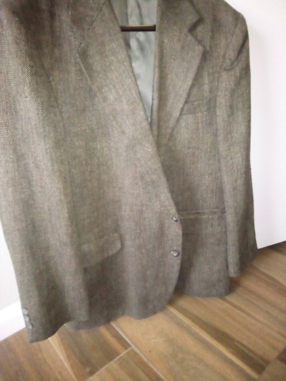 Haggar Brown Wool Herringbone Suit Coat Acetate Lining Single Vent 44L